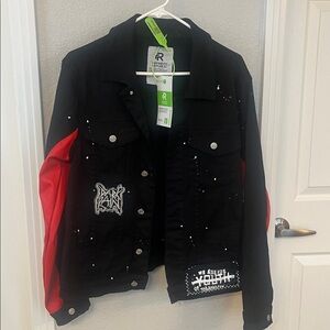 NWT Refinery Republic black Denim and mixed fabric sleeves NWT size S